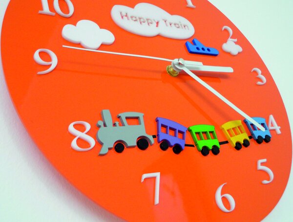 Nástenné hodiny pre deti vlak - HAPPY 2296 FL-Z97-ORANGE-2004 X0052