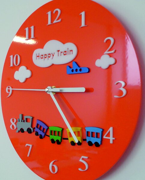 Nástenné hodiny pre deti vlak - HAPPY 2296 FL-Z97-ORANGE-2004 X0052