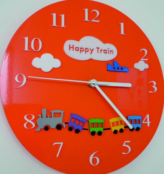 Nástenné hodiny pre deti vlak - HAPPY 2296 FL-Z97-ORANGE-2004 X0052