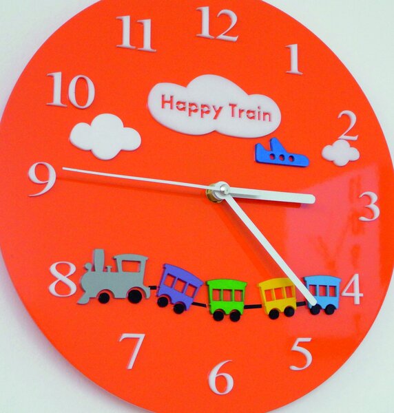 Nástenné hodiny pre deti vlak - HAPPY 2296 FL-Z97-ORANGE-2004 X0052