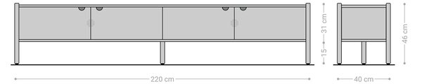 DELIFE TV stolík Caius 220 cm akácia Aura 4 dvierka