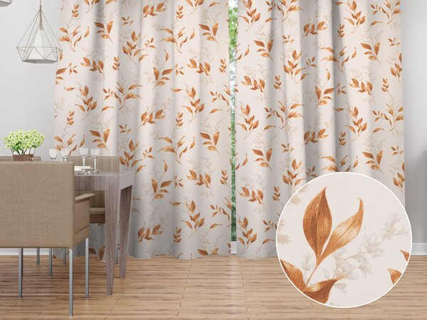 Biante Bavlnený záves Sandra SA-780 Hnedé lístky na smotanovom 150x140 cm