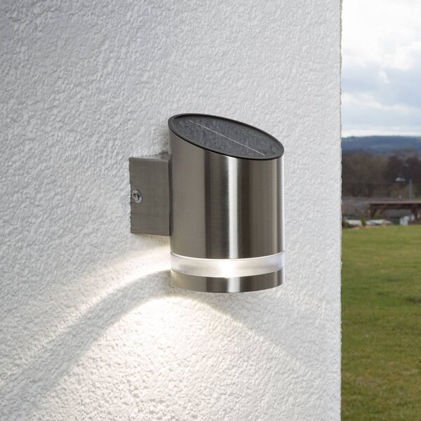 Lindby Solárna LED lampa Salma umiestnenie na stenu, Hliník / sivá / zinok, Nehrdzavejúca oceľ, Moderný, Nástenné svietidlo