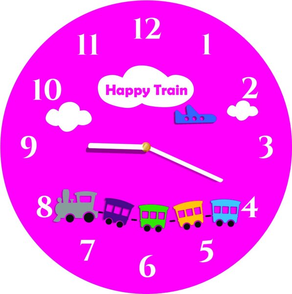 Nástenné hodiny do detskej izby vláčik | ROZZE 2301 FL-z97-PINK-RAL4003