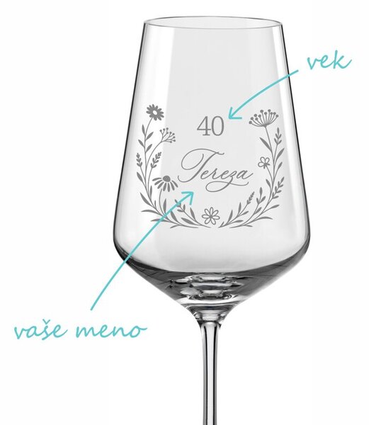 Pieskovaný pohár na víno Kvetinový veniec