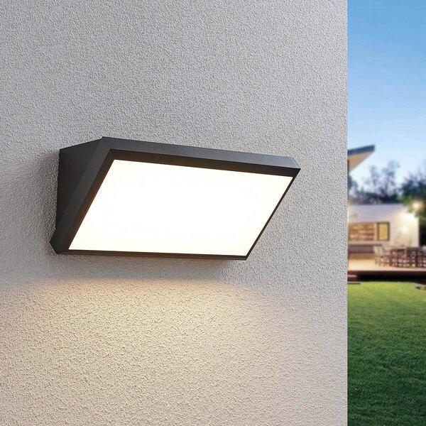 Lindby LED vonkajšie nástenné svietidlo Abby, sivé, plast, IP65, Čierna, Plast, Moderný, Nástenné svietidlo