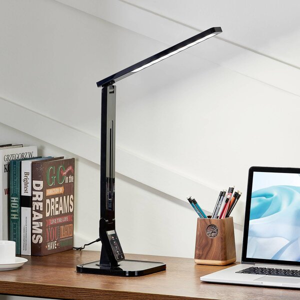 Stolná LED lampa Lindby Eleni, čierna, stmievateľná, Čierna, Pracovňa / Kancelária, Plast, Moderný, Stolová lampa