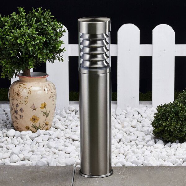Lindby Stojacie svietidlo Enja, 50 cm, nerezová oceľ, IP44, E27, Hliník / sivá / zinok, Nehrdzavejúca oceľ, Moderný, Vonkajčie stĺpové osvetlenie