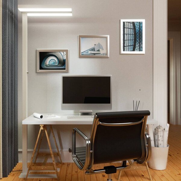 Arcchio LED stojacia lampa Logan Basic, biele, 6 000 lm, stmievateľné, Biela / opálová, Pracovňa / Kancelária, Hliník, Moderný, Stojacie svietidlo
