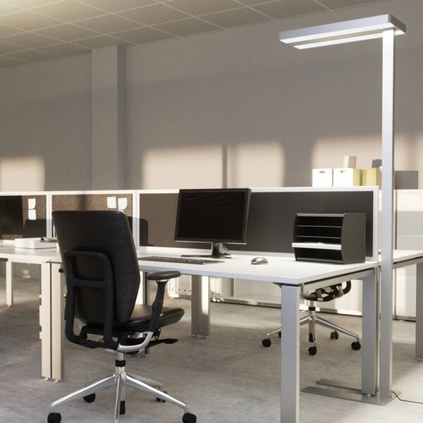 Arcchio LED stojacia lampa Logan Neo, strieborné, stmievateľné, kovové, Hliník / sivá / zinok, Pracovňa / Kancelária, Hliník, Moderný, Stojacie svietidlo