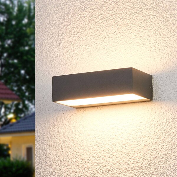 Lucande LED vonkajšie nástenné svietidlo Lissi, 21 cm, antracit, IP54, Čierna, Plast, Moderný, Nástenné svietidlo