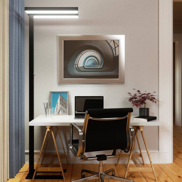 Arcchio LED stojacia lampa Logan Basic, čierne, 7500 lm, stmievateľné, Čierna, Pracovňa / Kancelária, Hliník, Moderný, Stojacie svietidlo