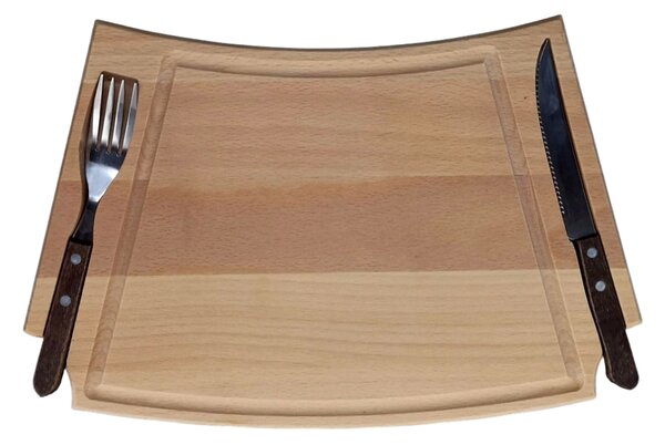 AMADEA Drevená doštička na steak s príborom, masívne drevo, rozmer 36x22x2 cm