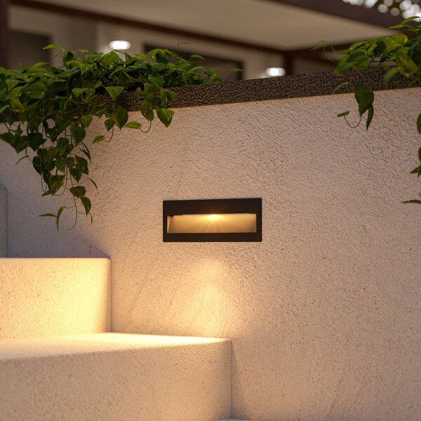Lucande LED nástenné svietidlo Loya, 23 x 8 cm, sivá, IP54, Čierna, Hliník, Moderný, Nástenné svietidlo zapustené