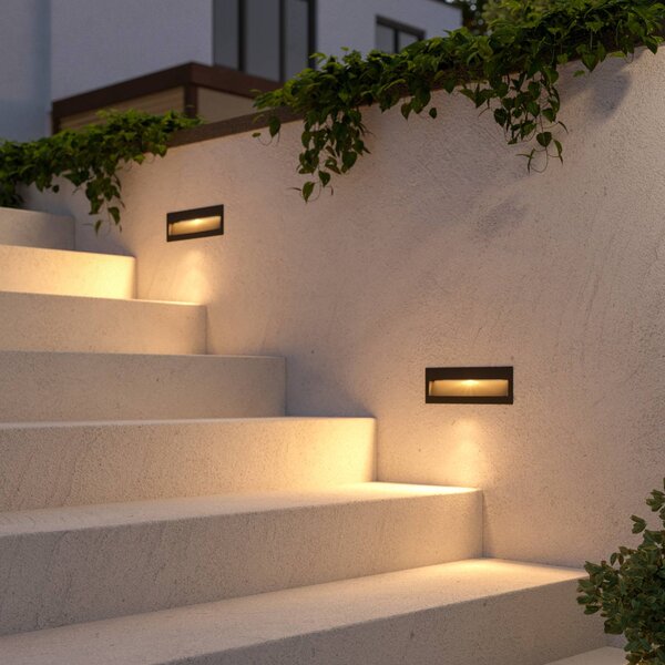 Lucande LED nástenné svietidlo Loya, 23 x 8 cm, sivá, IP54, Čierna, Hliník, Moderný, Nástenné svietidlo zapustené