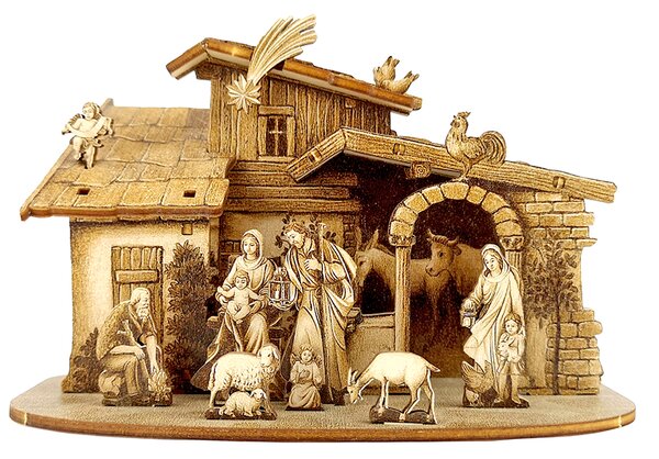 AMADEA Drevený skladací betlehem sépiový 3D 12 cm
