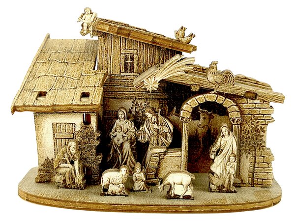 AMADEA Drevený skladací betlehem sépiový 3D 6 cm