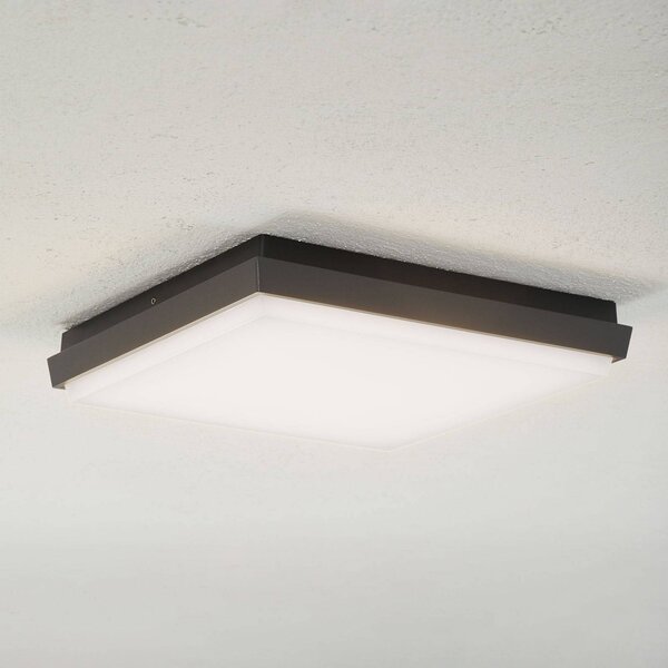 Lucande LED vonkajšie stropné svietidlo Amra, 30 cm, hranaté, antracit, Čierna, Plast, Moderný, Stropné svetlo