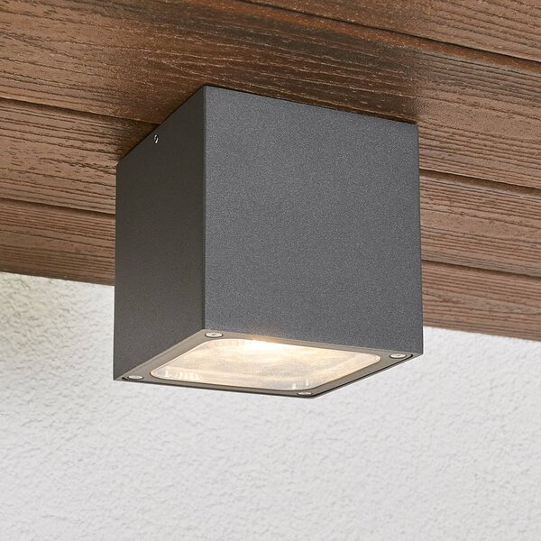Lucande stropné LED svetlo Tanea, 12x12 cm, tmavošedá, IP54, Hliník / sivá / zinok, Hliník, Moderný, Stropné svetlo