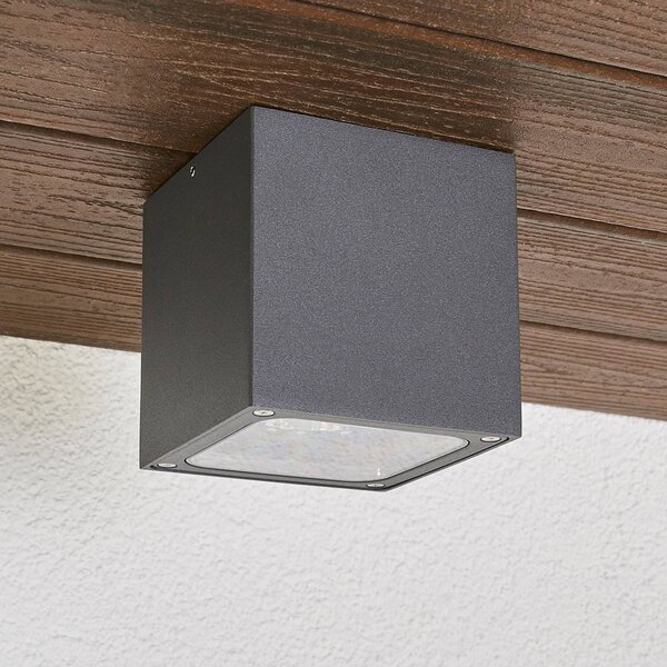 Lucande stropné LED svetlo Tanea, 12x12 cm, tmavošedá, IP54, Hliník / sivá / zinok, Hliník, Moderný, Stropné svetlo