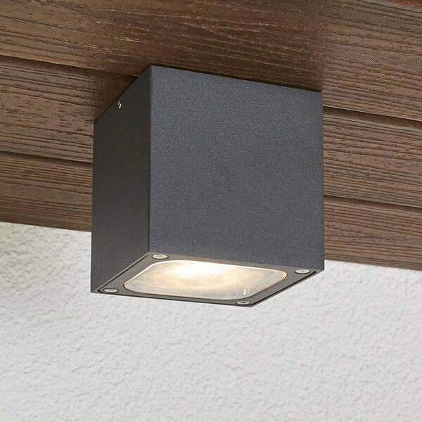 Lucande stropné LED svetlo Tanea, 10x10 cm, tmavošedá, IP54, Hliník / sivá / zinok, Hliník, Moderný, Stropné svetlo