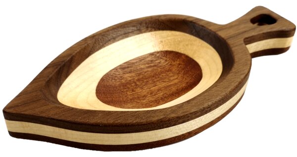 AMADEA Drevená miska mozaika v tvare listu, masívne drevo, 3 druhy drevín, rozmer 22x10, 50x2, 50 cm