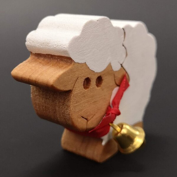 AMADEA Drevená ovečka biela so zvončekom, masívne drevo, 6x5x2 cm