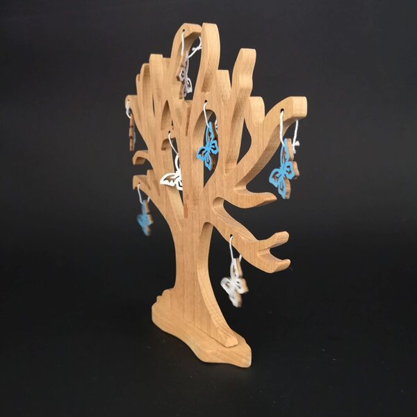 AMADEA Drevený 3D strom s farebnými motýlikmi, masívne drevo, výška 20 cm