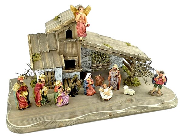 AMADEA Drevený betlehem šedohnedý BEZ FIGURÍK 45 cm