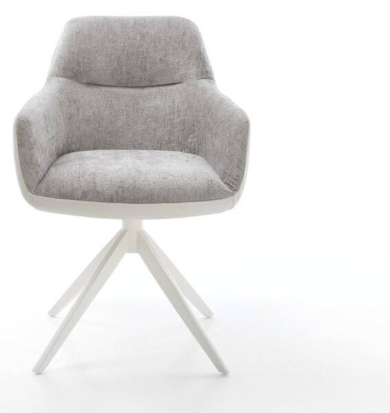 DELIFE Jedálenská stolička Pejo-Flex zmiešané materiály pravá koža bielo-strieborno sivá krížová podstava široká biela otočná o 360° hojdacia funkcia vrecková pružina