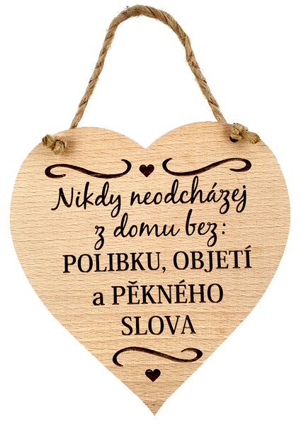 AMADEA Drevené srdce s textom Nikdy neodchádzaj z domu bez bozku,..., masívne drevo, veľkosť 16x15cm