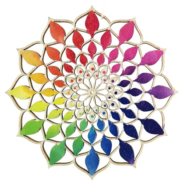 AMADEA Drevená dekorácia mandala dúha 9 cm