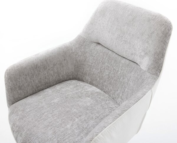 DELIFE Otočná jedálenská stolička Pejo-Flex zmiešané materiály pravá koža bielo-strieborno sivá podstava biela 360° otočná hojdacia funkcia vrecková pružina