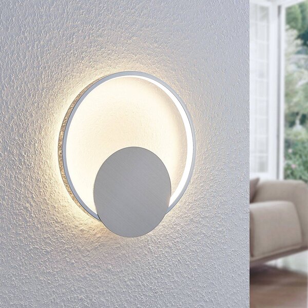 Lindby Nástenné svietidlo LED Anays, Ø 32 cm, chróm/čierny, plast, Hliník / sivá / zinok, Obývacia izba / jedáleň, Plast, Moderný, Nástenné svietidlo