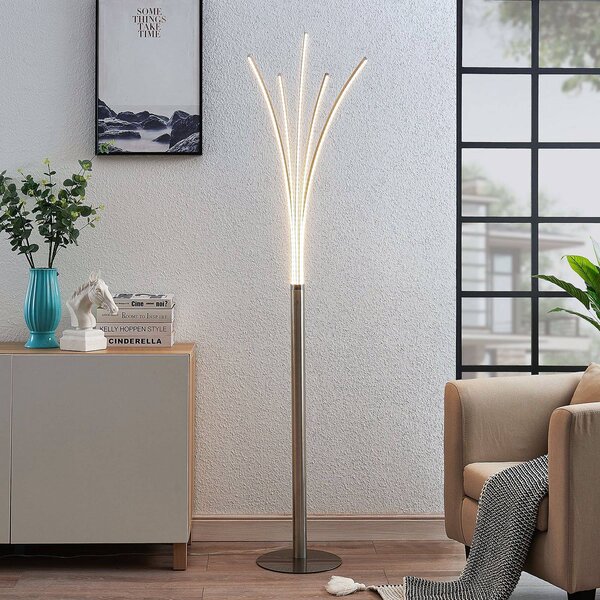 Lindby Viacramenná stojaca LED lampa Boba, Hliník / sivá / zinok, Obývacia izba / jedáleň, Hliník, Moderný, Stojacie svietidlo