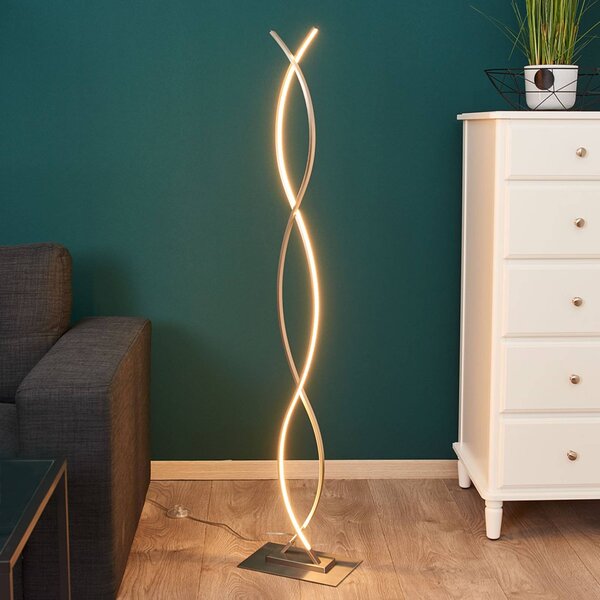 Zakrivená stojaca LED lampa Bobi, Hliník / sivá / zinok, Obývacia izba / jedáleň, Hliník, Moderný, Stojacie svietidlo