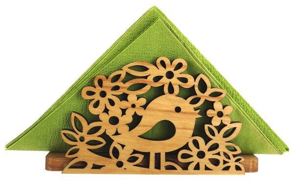 AMADEA Drevený stojanček na obrúsky s vtáčikom, masívne drevo, 12,5x6,5x3,5 cm