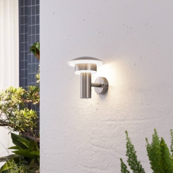 Lindby LED vonkajšie nástenné svietidlo Lillie, výška 19 cm, nerezová oceľ, Hliník / sivá / zinok, Nehrdzavejúca oceľ, Moderný, Nástenné svietidlo