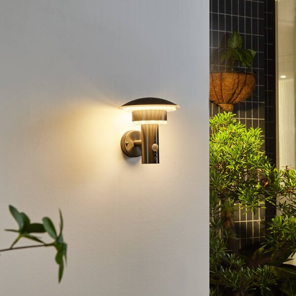 Lindby LED vonkajšie nástenné svietidlo Lillie, senzor, výška 19 cm, Hliník / sivá / zinok, Nehrdzavejúca oceľ, Moderný, Nástenné svietidlo