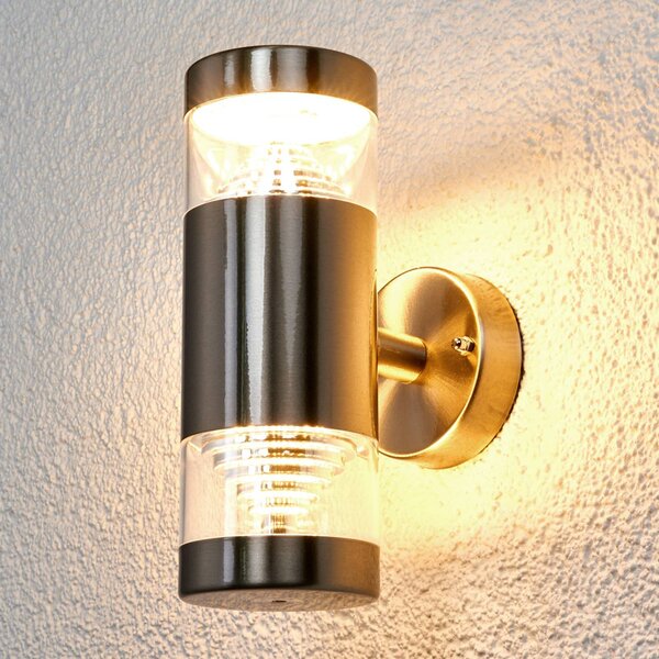 Lindby LED vonkajšie nástenné svietidlo Lanea, 21 cm, nerezová oceľ, IP44, Hliník / sivá / zinok, Nehrdzavejúca oceľ, Moderný, Nástenné svietidlo
