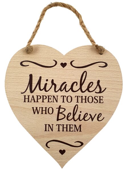 AMADEA Drevené srdce s textom Miracles happen to those.., masívne drevo, 16x15 cm