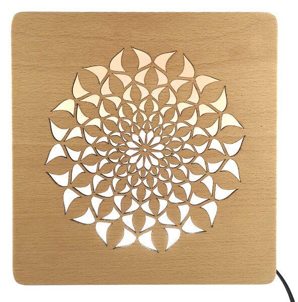 AMADEA Drevená lampička s motívom mandaly, veľkosť 20 cm, s LED osvetlením s trafom na 12V