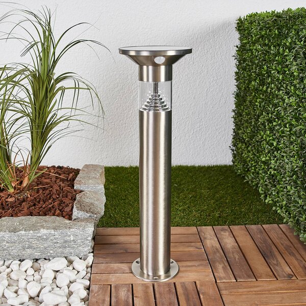 Lindby LED podstavné svetlo Jalisa, 54 cm, solárne, senzor, Hliník / sivá / zinok, Nehrdzavejúca oceľ, Moderný, Vonkajčie stĺpové osvetlenie