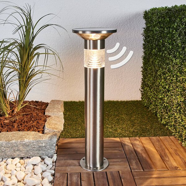 Lindby LED podstavné svetlo Jalisa, 54 cm, solárne, senzor, Hliník / sivá / zinok, Nehrdzavejúca oceľ, Moderný, Vonkajčie stĺpové osvetlenie