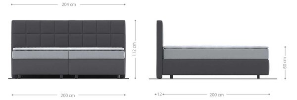 DELIFE Boxspring posteľ Dream-Fine mikrovlákno sivá 200x200 cm s vreckovou pružinovou matracou a topperom Visco