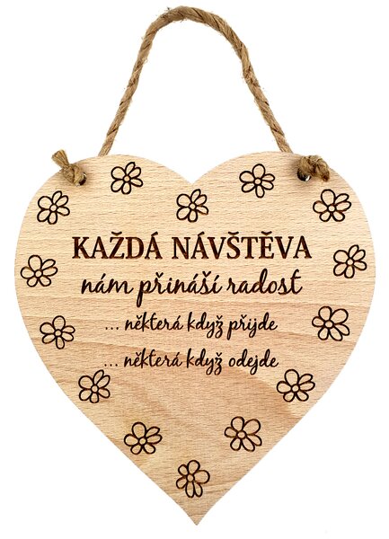 AMADEA Drevené srdce s textom Každá návšteva.., masívne drevo, 16 x 15 cm