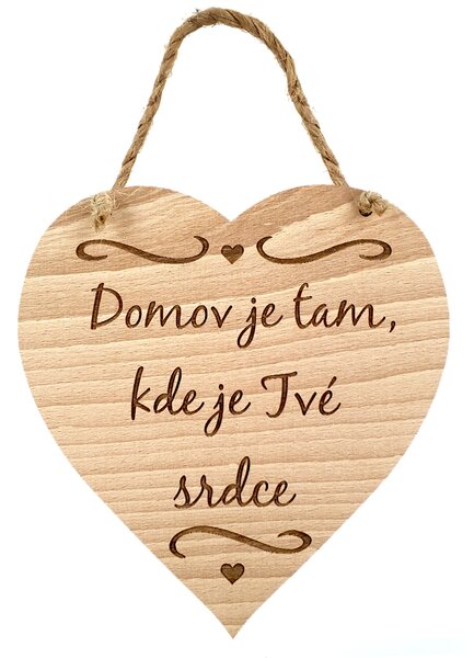 AMADEA Drevené srdce s textom Domov je tam, kde je Tvoje srdce, masívne drevo, 16 x 15 cm