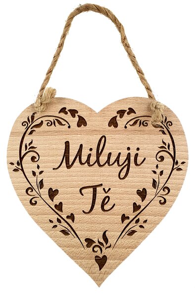AMADEA Drevené srdce s textom Milujem Ťa, masívne drevo, 16 x 15 cm