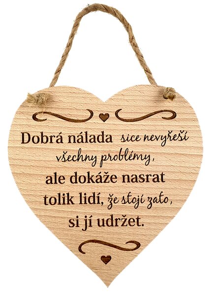 AMADEA Drevené srdce s textom Dobrá nálada síce nevyrieši..., masívne drevo, 16 x 15 cm