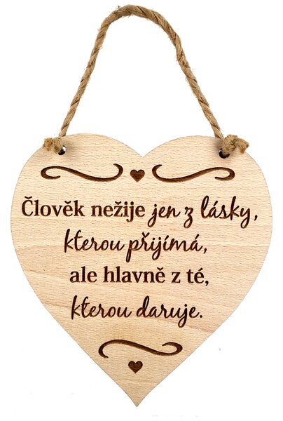 AMADEA Drevené srdce s textom Človek nežije len z lásky.. , masívne drevo, 16 x 15 cm